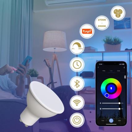 LED RGBW Aptumšojama spuldze GU10/4,5W/230V 2700-6500K Wi-Fi Tuya