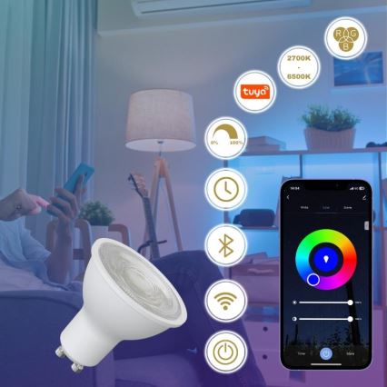 LED RGBW Aptumšojama spuldze GU10/4,5W/230V 2700-6500K Wi-Fi Tuya