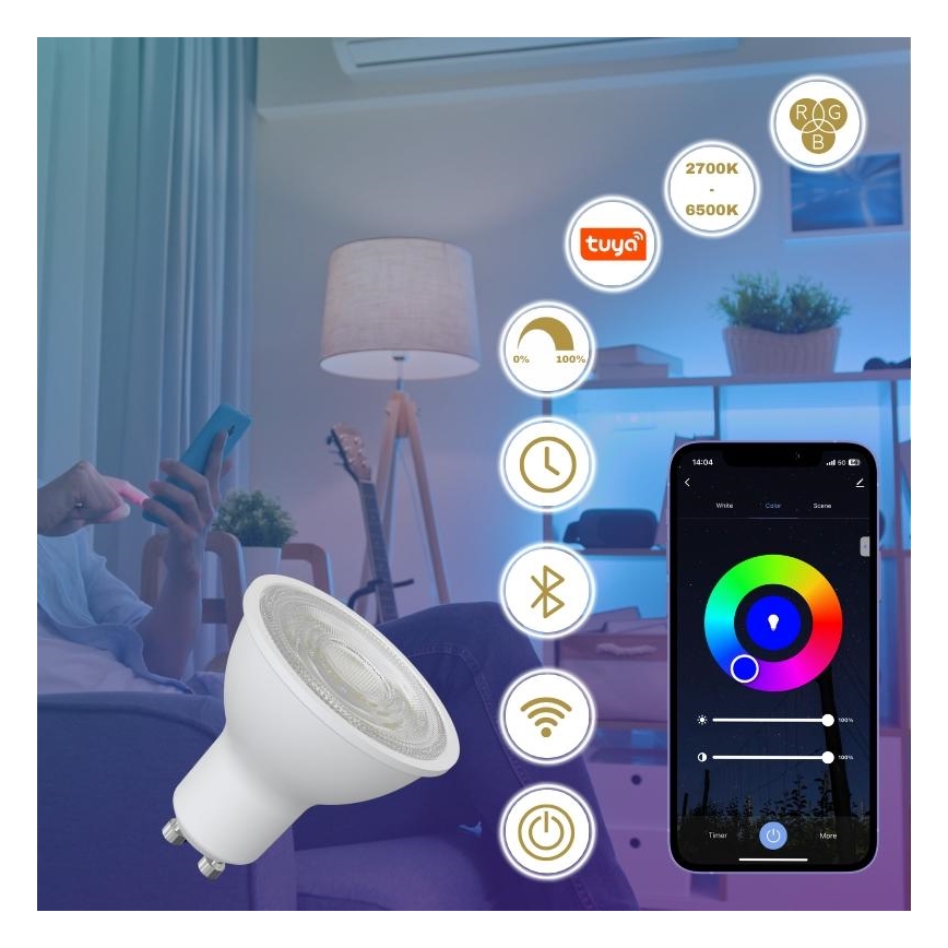 LED RGBW Aptumšojama spuldze GU10/4,5W/230V 2700-6500K Wi-Fi Tuya