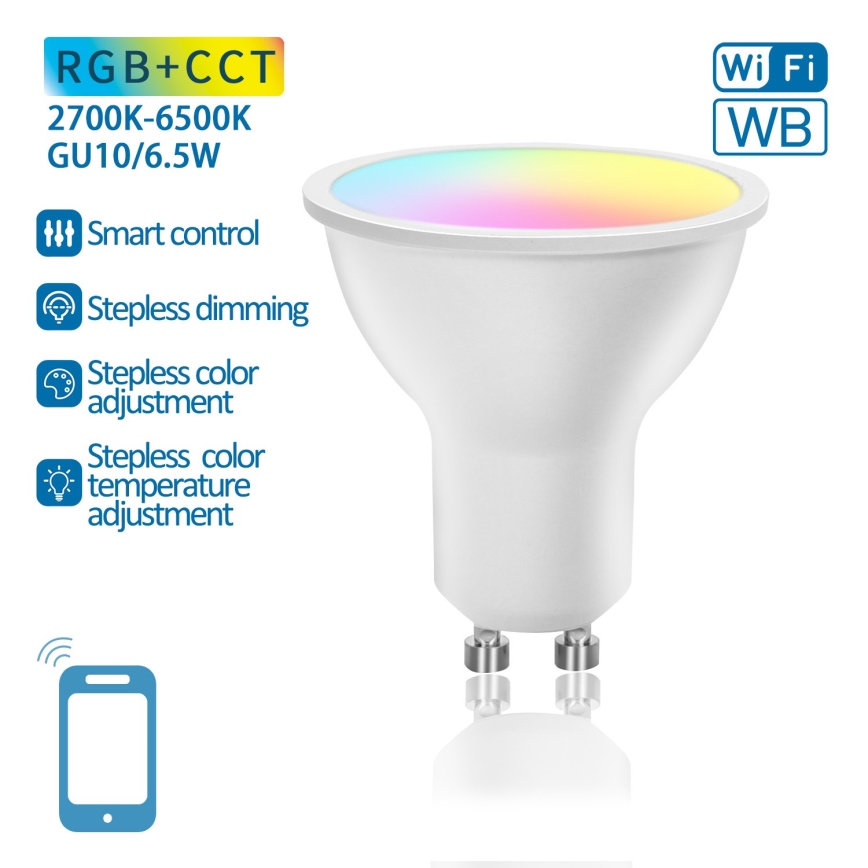LED RGBW Aptumšojama spuldze GU10/6,5W/230V 2700-6500K Wi-Fi - Aigostar