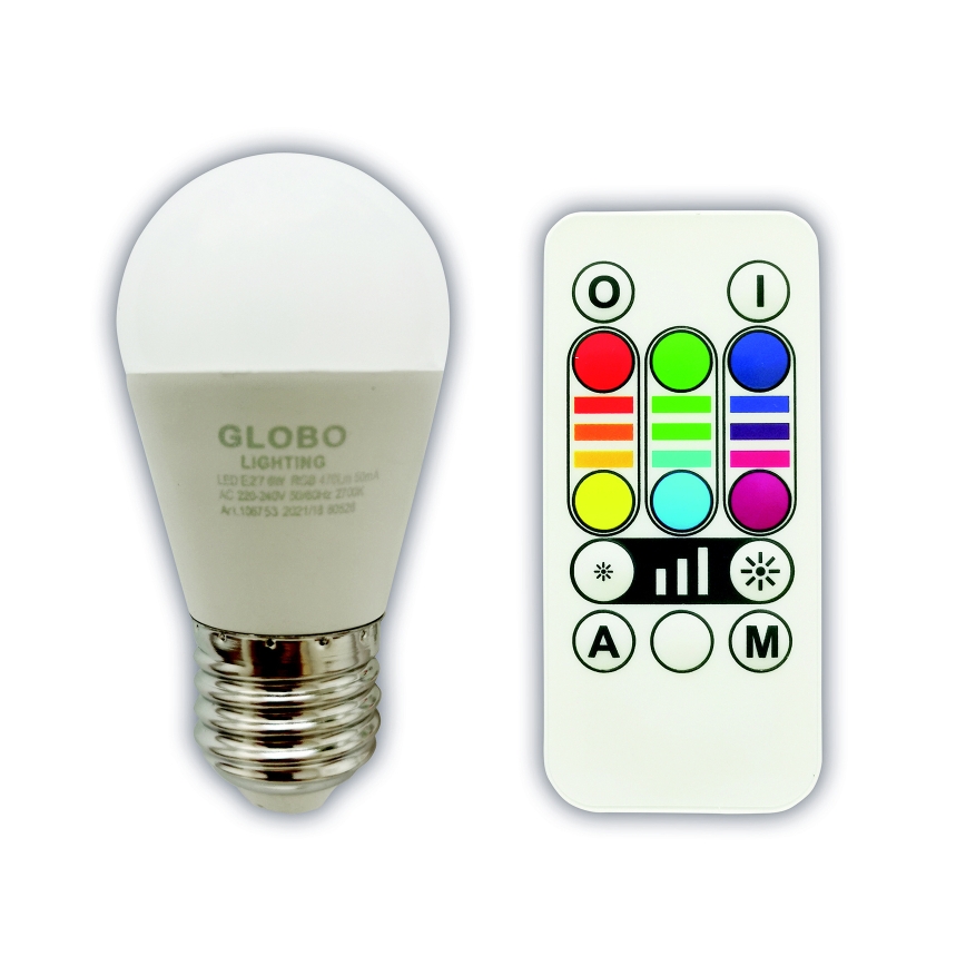 LED RGBW Aptumšojama spuldze E27/6W/230V 3000K + tālvadības pults - Globo