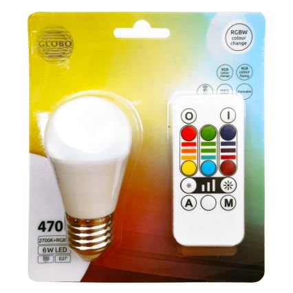 LED RGBW Aptumšojama spuldze E27/6W/230V 3000K + tālvadības pults - Globo