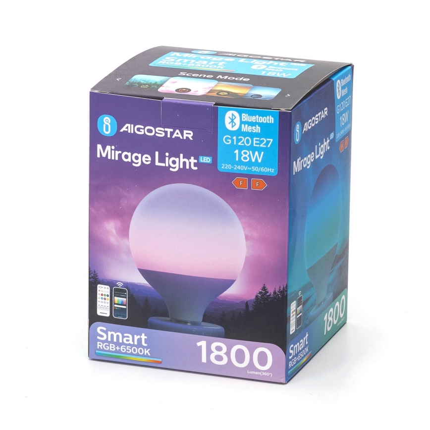 LED RGBW Aptumšojama spuldze MESH G120 E27/18W/230V 6500K + tālvadības pults - Aigostar