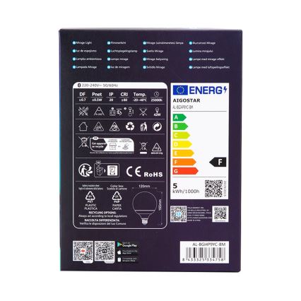 LED RGBW Aptumšojama spuldze MESH G120 E27/4,9W/230V 2700-6500K + tālvadības pults - Aigostar