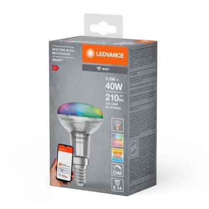 LED RGBW Aptumšojama Prožektors spuldze SMART+ R50 E14/3,3W/230V 2700-6500K Wi-Fi - Ledvance