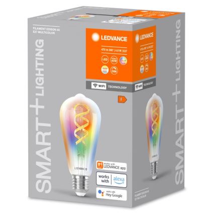 LED RGBW Aptumšojama spuldze SMART+ FILAMENT EDISON ST64 E27/4,8W/230V 2700-6500K Wi-Fi - Ledvance