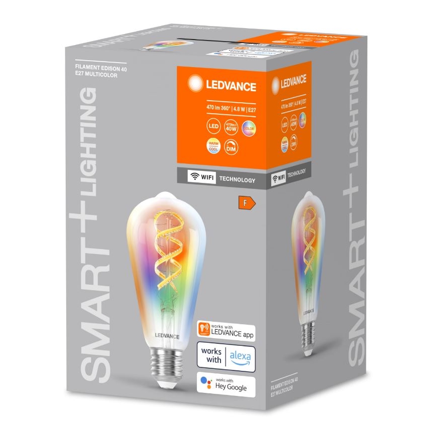 LED RGBW Aptumšojama spuldze SMART+ FILAMENT EDISON ST64 E27/4,8W/230V 2700-6500K Wi-Fi - Ledvance