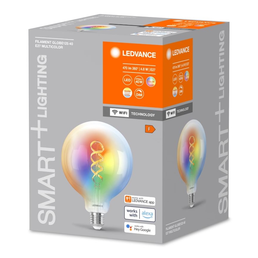 LED RGBW Aptumšojama spuldze SMART+ FILAMENT E27/4,8W/230V 2700-6500K Wi-Fi - Ledvance