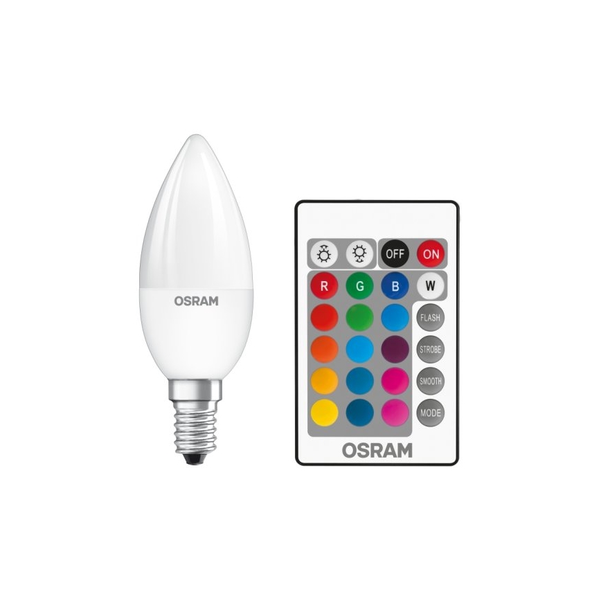 LED RGBW Aptumšojama spuldze STAR E14/4,5W/230V 2700K + tālvadības pults – Osram
