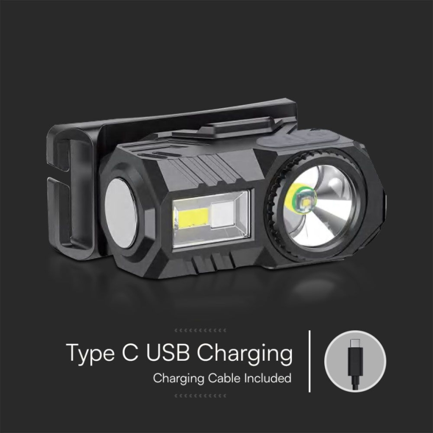 LED RGBW Aptumšojama uzlādējams galvas lampa USB LED/3W/5V IP43 190 spīdīgs 24 h 750 mAh