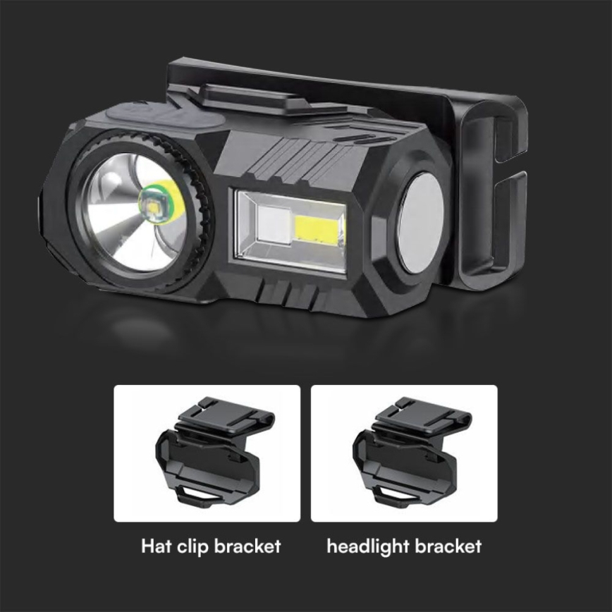 LED RGBW Aptumšojama uzlādējams galvas lampa USB LED/3W/5V IP43 190 spīdīgs 24 h 750 mAh