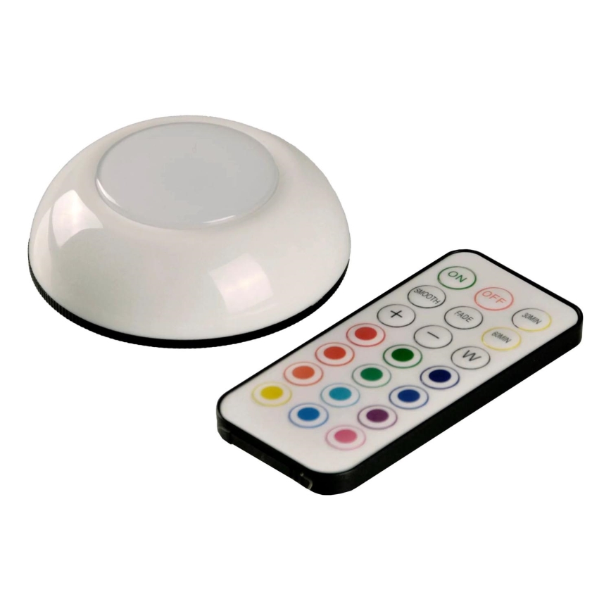 LED RGBW Aptumšojams mēbeļu apgaismojums LED/0,5W/4,5V 3xAAA balta + tālvadības pults
