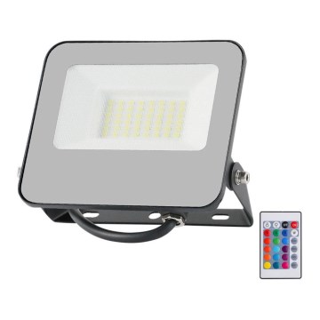 LED RGBW Aptumšojams prožektors LED/30W/230V IP65 pelēka + tālvadības pults