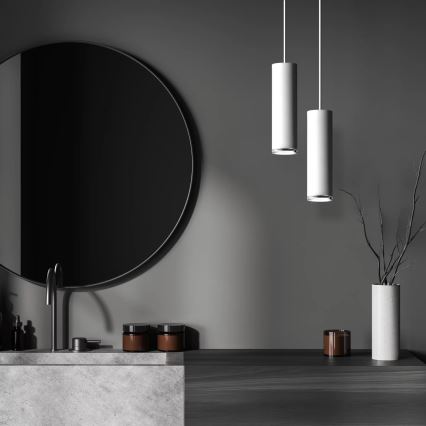 LED RGBW ar regulējamu spilgtumu vannas istabas lustra ar trosi TURYN 1xGU10/4,8W/230V 3000K IP44 balta + tālvadības pults