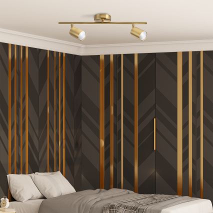 LED RGBW dimmējams virziena gaismeklis GOLDIE 2xGU10/4,8W/230V 3000K zelta + tālvadības pults