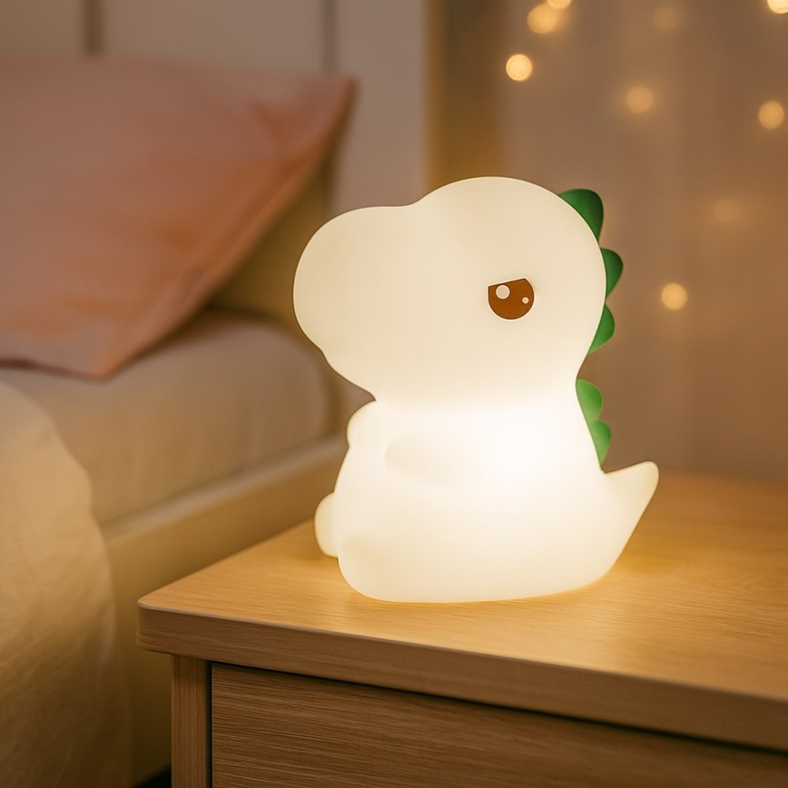 Uzlādējama, skārienjūtīga LED RGBW bērnu naktslampa ar regulējamu spilgtumu DINO LED/1W/5V 1200 mAh