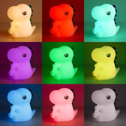 Uzlādējama, skārienjūtīga LED RGBW bērnu naktslampa ar regulējamu spilgtumu DINO LED/1W/5V 1200 mAh