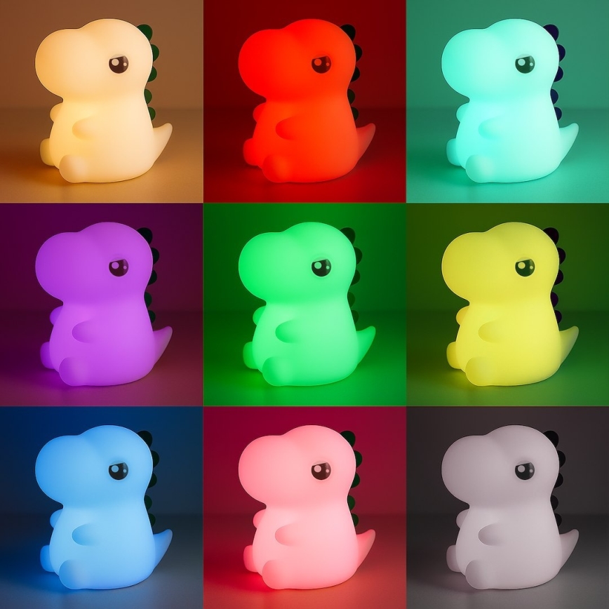 Uzlādējama, skārienjūtīga LED RGBW bērnu naktslampa ar regulējamu spilgtumu DINO LED/1W/5V 1200 mAh