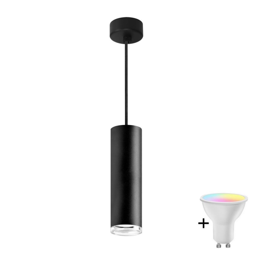 LED RGBW ar regulējamu spilgtumu vannas istabas kulons uz kabeļa TURYN 1xGU10/6,5W/230V 2700-6500K Wi-Fi IP44 melns