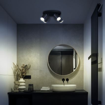 LED RGBW ar regulējamu spilgtumu vannas istabas punktveida gaismeklis TURYN 4xGU10/4,8W/230V 3000K IP44 melns + ar tālvadības pulti