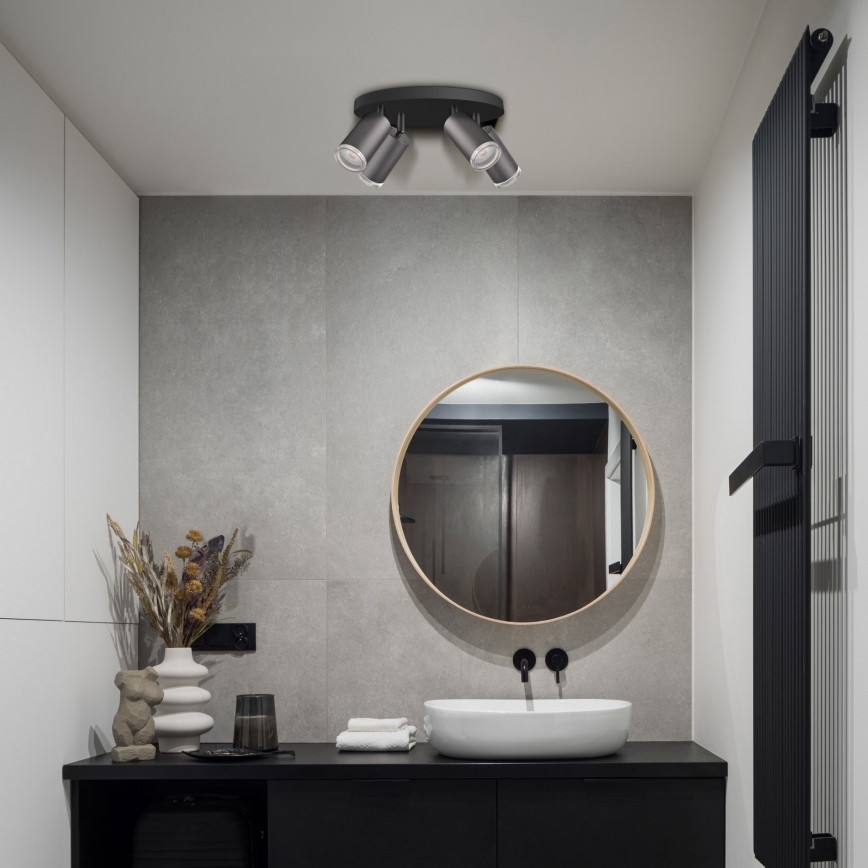 LED RGBW ar regulējamu spilgtumu vannas istabas punktveida gaismeklis TURYN 4xGU10/4,8W/230V 3000K IP44 melns + ar tālvadības pulti