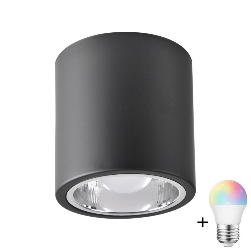 LED RGBW ar regulējamu spilgtumu virziena gaismeklis JUPITER 1xE27/6,5W/230V 2700-6500K Wi-Fi, diametrs 13 cm, melns