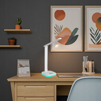 LED RGBW dimējama galda lampa ar bezvadu uzlādi LED/7W/5V USB balta