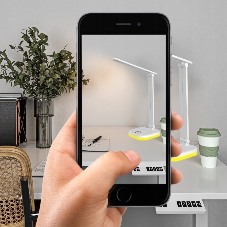 LED RGBW dimējama galda lampa ar bezvadu uzlādi LED/7W/5V USB balta