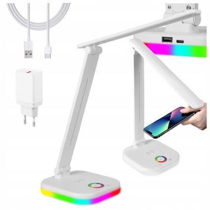 LED RGBW dimējama galda lampa ar bezvadu uzlādi LED/7W/5V USB balta