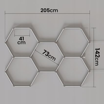 LED RGBW griestu gaismeklis ar regulējamu spilgtumu HEXAGON LED/144W/85-265V 7000K 205x142 cm CRI 90 IP54 balts + tālvadība
