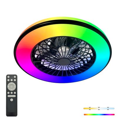 VENTELUX LED RGBW dimējams griestu gaismeklis ar ventilatoru LED/48W/230V 3000/4000/6500K Ø 48,5 cm melns + ar tālvadības pulti