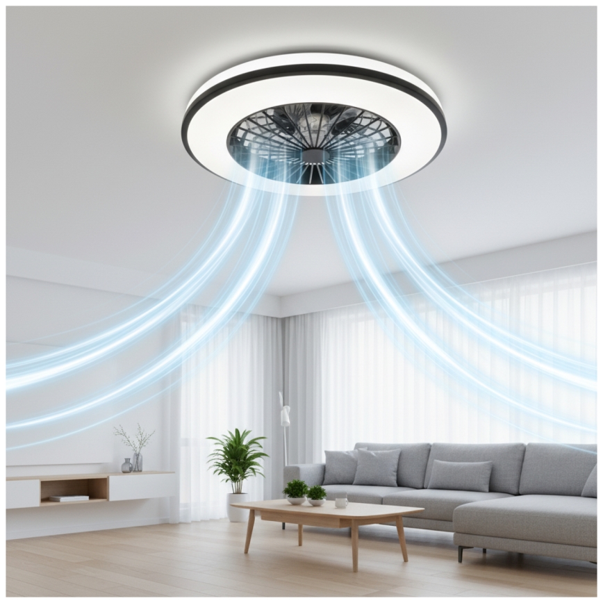 VENTELUX LED RGBW dimējams griestu gaismeklis ar ventilatoru LED/48W/230V 3000/4000/6500K Ø 48,5 cm melns + ar tālvadības pulti