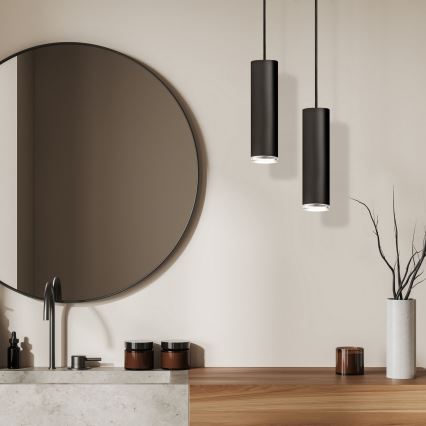LED RGBW dimējama pakaramā lampa TURYN vannas istabai 1xGU10/4,8W/230V 3000K IP44 melna + ar tālvadības pulti