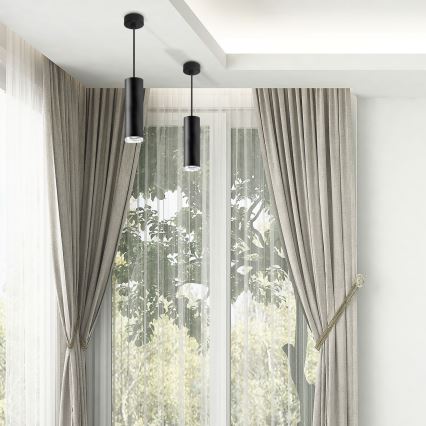 LED RGBW dimējama pakaramā lampa TURYN vannas istabai 1xGU10/4,8W/230V 3000K IP44 melna + ar tālvadības pulti