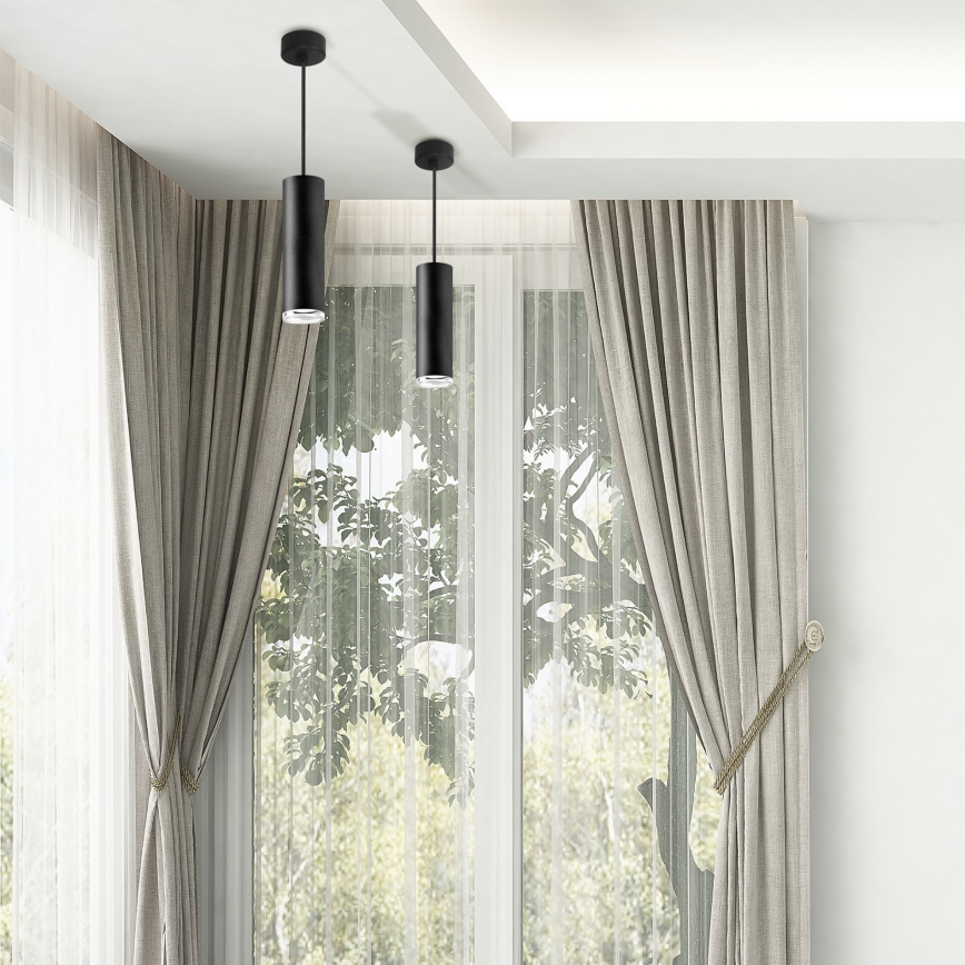 LED RGBW dimējama pakaramā lampa TURYN vannas istabai 1xGU10/4,8W/230V 3000K IP44 melna + ar tālvadības pulti