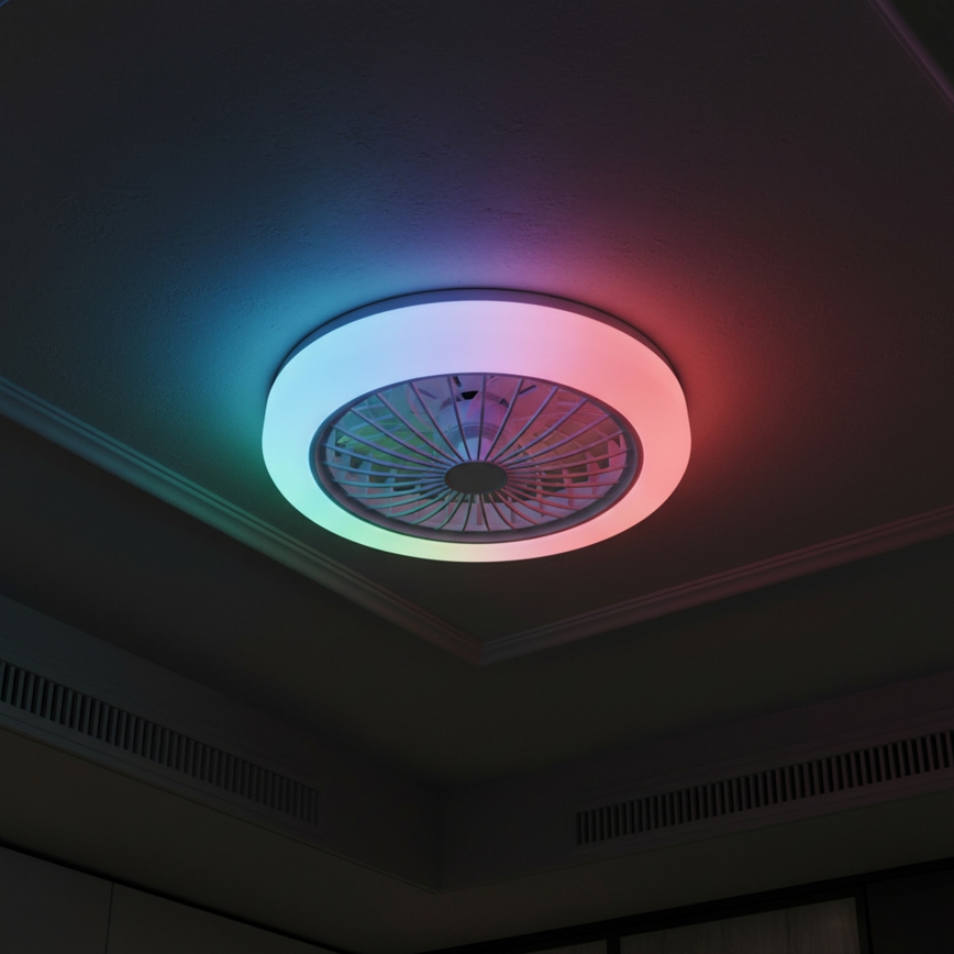 LED RGBW dimējamā griestu lampa ar ventilatoru ZAMBIA LED/24W/230V 3000-6500K balta + tālvadība