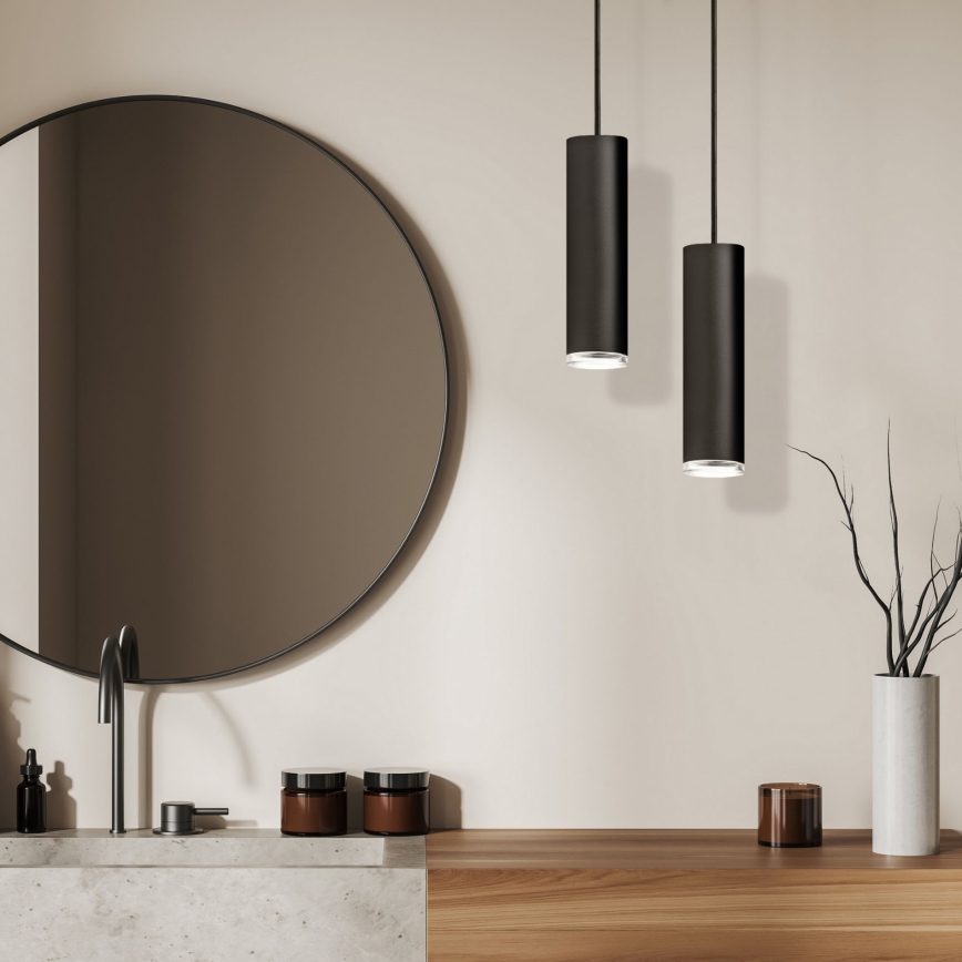 LED RGBW ar regulējamu spilgtumu vannas istabas kulons uz kabeļa TURYN 1xGU10/6W/230V 3000K Wi-Fi IP44 melns