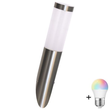 LED RGBW dimmējams āra sienas gaismeklis LIVIA 1xE27/6,5W/230V 2700-6500K Wi-Fi IP44 sudraba