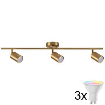 LED RGBW dimmējams punktveida gaismeklis GOLDIE 3xGU10/4,8W/230V 3000K zeltains + tālvadības pults