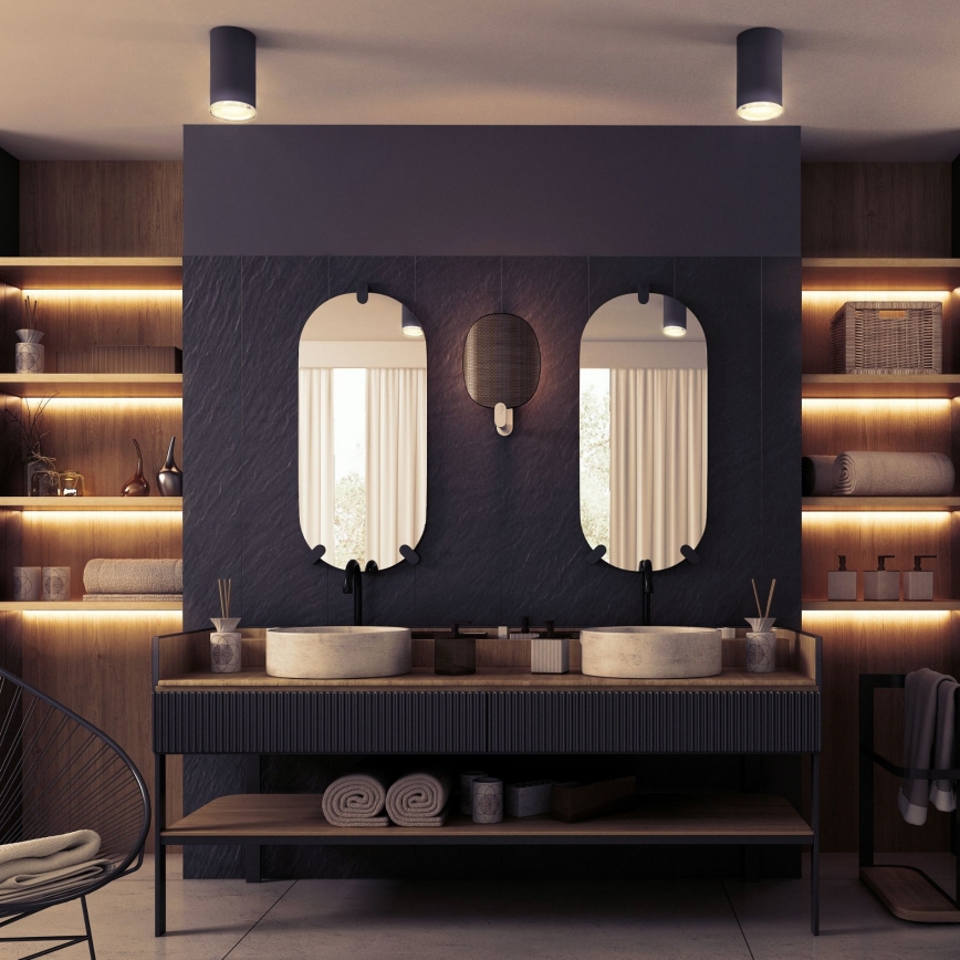LED RGBW dimmējams vannas istabas punktgaismeklis TURYN 1xGU10/4,8W/230V 3000K IP44 melns + tālvadības pults