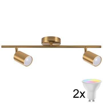 LED RGBW dimmējams virziena gaismeklis GOLDIE 2xGU10/4,8W/230V 3000K zelta + tālvadības pults