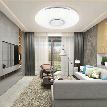 LED RGBW aptumšojams griestu gaismeklis ar iebūvētu skaļruni LED/60W/230V 3000-6000K Ø 40 cm balts + ar tālvadības pulti