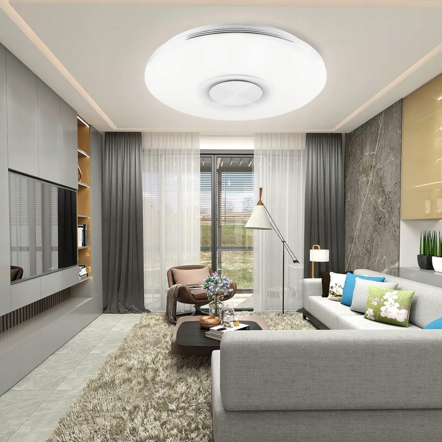 LED RGBW aptumšojams griestu gaismeklis ar iebūvētu skaļruni LED/60W/230V 3000-6000K Ø 40 cm balts + ar tālvadības pulti