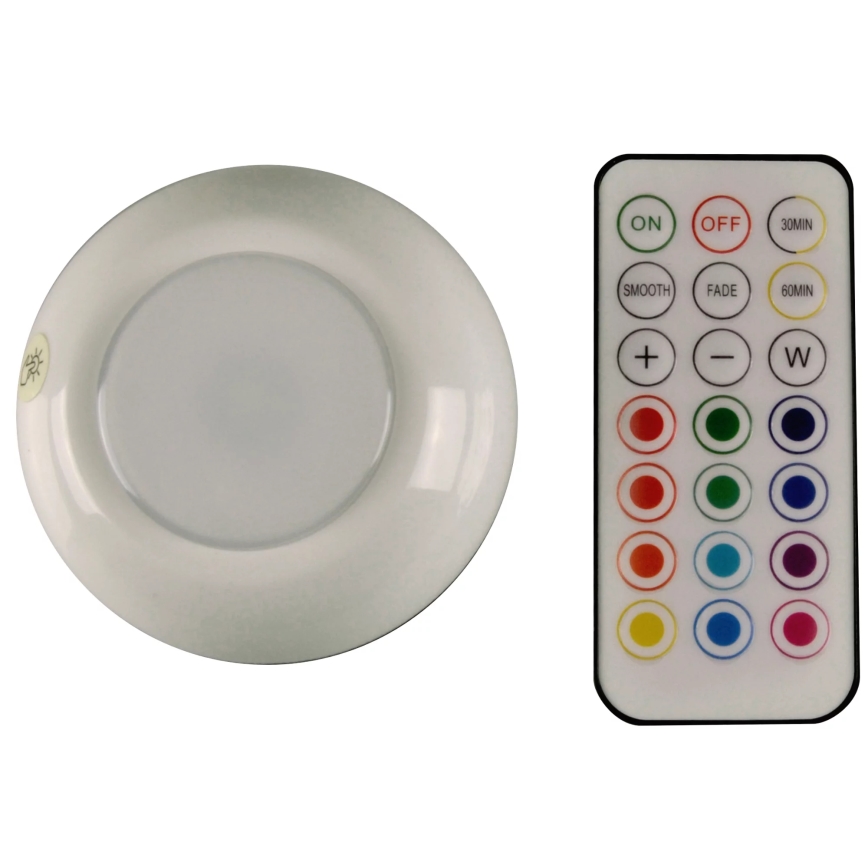 LED RGBW Aptumšojams mēbeļu apgaismojums LED/0,5W/4,5V 3xAAA balta + tālvadības pults