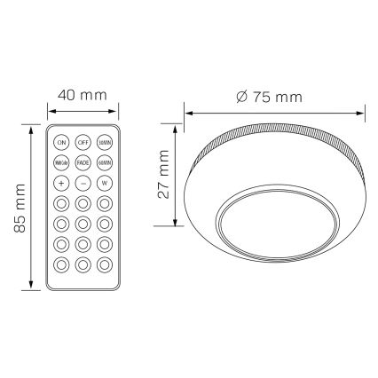 LED RGBW Aptumšojams mēbeļu apgaismojums LED/0,5W/4,5V 3xAAA balta + tālvadības pults