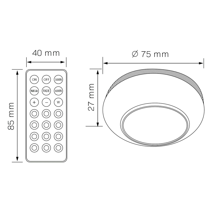 LED RGBW Aptumšojams mēbeļu apgaismojums LED/0,5W/4,5V 3xAAA balta + tālvadības pults
