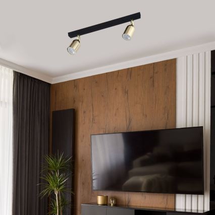 LED RGBW punktveida gaismeklis ar regulējamu spilgtumu TOP 2xGU10/6,5W/230V 2700-6500K melns/zelts