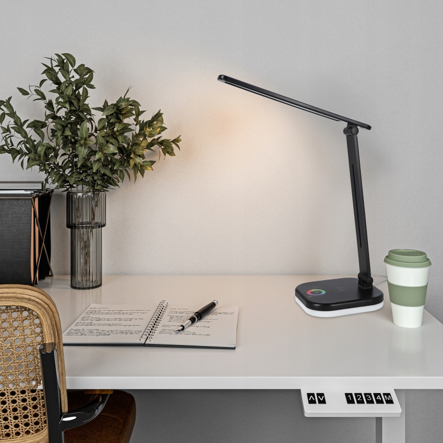 LED RGBW regulējama galda lampa ar bezvadu uzlādi LED/7W/5V USB melna