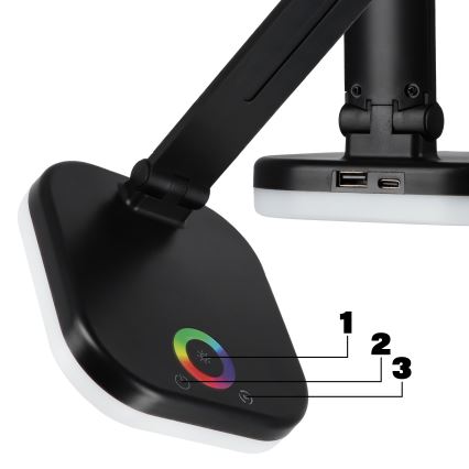 LED RGBW regulējama galda lampa ar bezvadu uzlādi LED/7W/5V USB melna