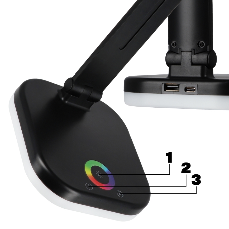 LED RGBW regulējama galda lampa ar bezvadu uzlādi LED/7W/5V USB melna